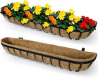 2 Pack 48 Inch Window Deck Railing Planter Boxes with Coconut Liner, Large Hanging Window Flower Boxes Metal Railing Planter for Balcony Fence Porch (2, 48 Inch)
