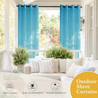 RYB HOME Waterproof Outdoor Curtains - Linen Like Translucent Breathable Sheer Curtains, Quick Dry Easy Slide Draperies for Backyard Patio Verandas, W 54" x L 84", 2 Pieces, Teal