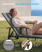 Ciokea Outdoor Lounge Chair with Pillow Set of 4, 5-Position Chaise Lounge with Wheels & Armrests, 400 lbs Heavy Duty Aluminum Pool Lounge Chairs, for Beach, Deck, Poolside & Backyard, Grey