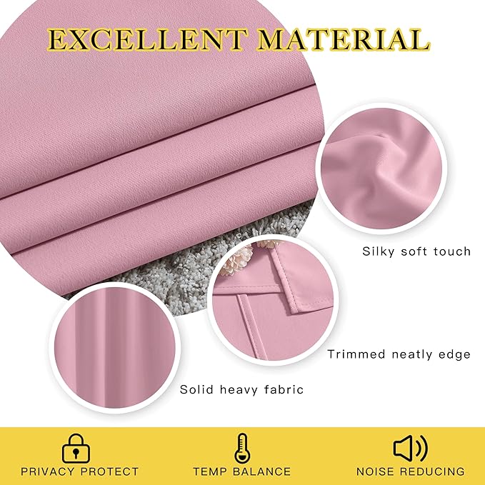 NICETOWN Blackout Curtain Drape for Bedroom - Light Reducing Thermal Insulated Solid Grommet Room Darkening Window Curtain 90 inches Long for Living Room (Rouge Pink, 1 Piece, W66 x L90)