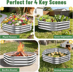 Hexagon Raised Garden Bed, 48 Inch Diagonal & 12 Inch Tall, Galvanized Steel Planter Box with Wave-Shaped Metal Panels for Outdoor Flower,Tree,Herb & Vegetable Garden (Silver, 4FT X 1FT)