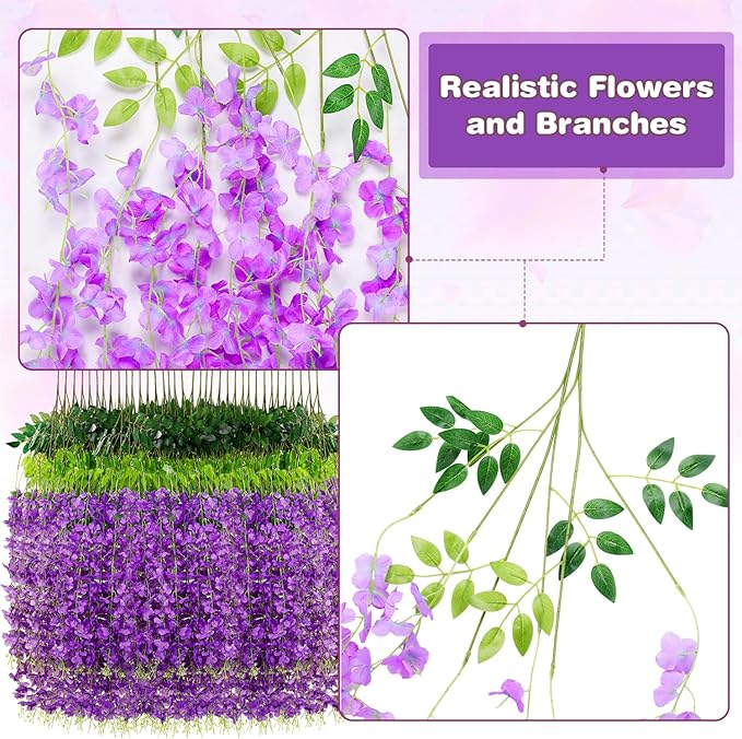 Artificial Wisteria Vines 75 Pack, Purple Silk Hanging Flowers