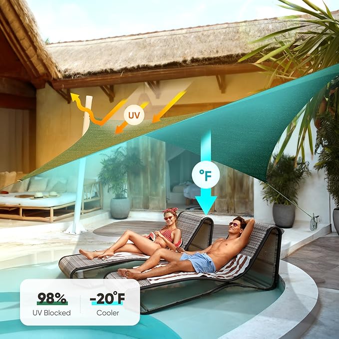 Quictent 185GSM Heavy Duty Square Sun Shade Sail Green Canopy 98% UV Block Outdoor Sunshades for Patio Garden with Hardware Kit (20 x 20 ft, Square)