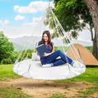 Sorbus 56" Stylish Hanging Swing Nest - Premium Cotton Double Hammock Daybed Saucer Style Lounger Swing Chair- 264lbs Sturdy Spinner Tree w/Pillow - Easy Setup - for Indoor/Outdoor, Travel - White