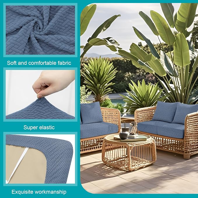 Cushion Covers 14 Pack Stretch Outdoor Sofa Slipcovers, West Lake Blue