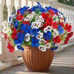 36 Pcs Artificial Fake Pansy Flowers for Outdoor, UV Resistant Faux Silk Pansies Patriotic Flowers for Outside for Planter Front Door Porch Patio Window 4th of July Home Decor(36, Red, White, Blue)