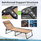 Folding Chaise Lounge Chair 2 Pack - 400lb Capacity, 5-Position Adjustable Recliner with Pillow | Portable for Patio, Pool, Camping & Sunbathing (Beige)