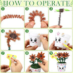 Funnymoom 36 Pcs Garden Plastic Paintable Flower Pot Craft Kit DIY Painting Flower Pots with Watercolor Stickers Pipe Cleaners Growing Kits for Home Spring Summer Mother's Day Fun Activity (Cute)