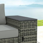 Outsunny 3 Seater Wicker Sofa with 2 Storage Side Tables and Thickened Cushions, Rattan Outdoor Patio Sofa with Wide Armrests, Wicker Outdoor Couch for Porch, Garden, Backyard, Gray