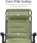 Best Choice Products Oversized Padded Zero Gravity Chair, Folding Outdoor Patio Recliner, XL Anti Gravity Lounger for Backyard w/Headrest, Cup Holder, Side Tray, Polyester Mesh - Sage Green