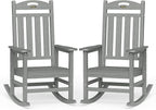 Oversized Outdoor Rocking Chairs Set of 2, High Back Porch Rocker Chair, HDPE Rocking Chairs for Patio, Living Room, Light Grey