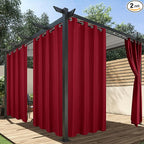 HolidayIdeas Red Outdoor Curtains for Patio Waterproof, 2 Panels - 54 x 120 Inch - Privacy Protection & Light Filtering Curtains Grommet Outside Curtains for Porch, Gazebo, Pergola, Backyard