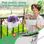 MADHOLLY Railing Planter with Drainage Holes - 6Pcs Sturdy Bucket Pots for Railing Fence, Countryside Style Metal Flower Pots for Herbs Balcony Garden Yard Decor, White