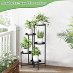 MOKANI Metal Plant Stand Indoor Outdoor for Multiple Plants, 5 Tiered Folding Corner Shelf Tall Flower Pot Holder Display Rack for Patio Living Room Balcony Garden, Black