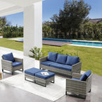 Belord Wicker Patio Furniture 5 Piece Outdoor Sofa Set, Oversize Outdoor Dining Chairs with Rattan Ottomans, Conversation Sets Patio Furniture Come with Removable Washable Cushion Blue