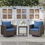 Belord Outdoor Bistro Set 3 Piece Wicker Swivel Rocker Patio Chairs, Oversize Outdoor Rattan Seating Set, Patio Swivel Glider Chairs Wicker Furniture with Metal Side Table for Porch Backyard, Brown
