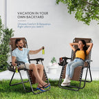 Nestl Zero Gravity Chairs Set of 4, Patio Lounge Chair Outdoor with Pillows & Cup Holder Trays, Adjustable Steel Mesh Reclining Camping Chair, Folding Patio Lawn Chair for Deck, Beach, Yard - Brown