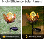 2Pack Solar Lights Outdoor Garden Decor,LED Lotus Flower Lamp, Metal Tulip Solar Lawn Lamp for Courtyard Decoration, Garden Gifts for Women