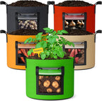 5 Gallon Potato Grow Bags: Set of 5 Colorful Gardening Supplies Fabric Pots with Harvest Window Reinforced Handles - Planting Container for Vegetable Tomatoes Carrot Flowers Balcony Patio Use