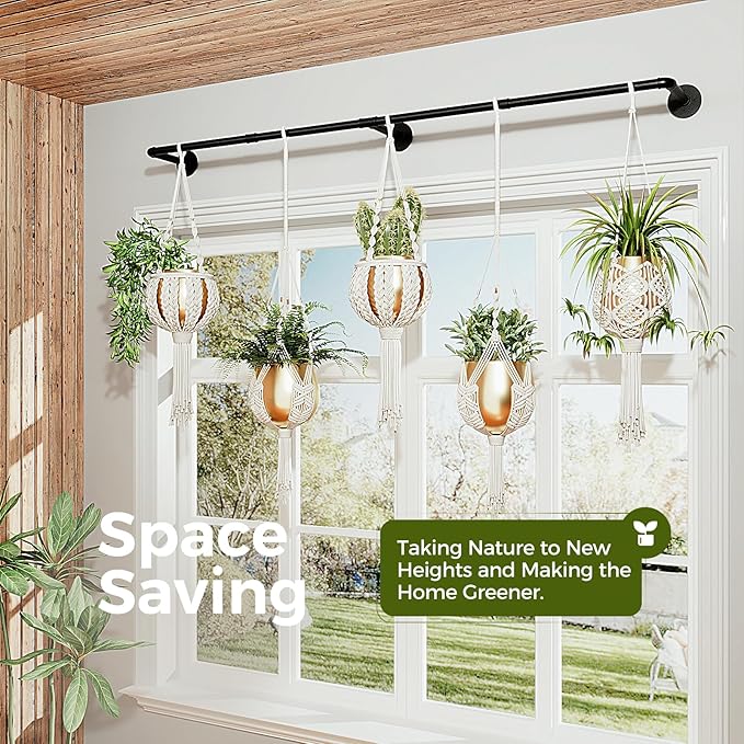 Bamworld Plant Hanger Indoor 70in Hanging Planters Rod Hanging Plant Holder for Window Plant Shelves Metal Rod，Pots Not Included
