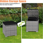 RELAX4LIFE Wicker Outdoor Storage Ottoman - 2-Piece Rattan Footstool w/Removable Cushion, Multipurpose Footrest Foot Stool Seating, Set of 2 Outdoor Ottomans for Patio Deck (Mix Grey-Black)