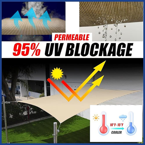 12' x 20' Beige Sun Shade Sail UPF50 Rectangle – We Customize Size