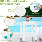 Y&M Outdoor Side Table, HIPS Adirondack Small Single Table, Waterproof Square Outside Table, Balcony Modern End Tables for Patio, Pool, Beach, Porch, Deck, Indoor or Outdoor Use (White, 2 Pack)