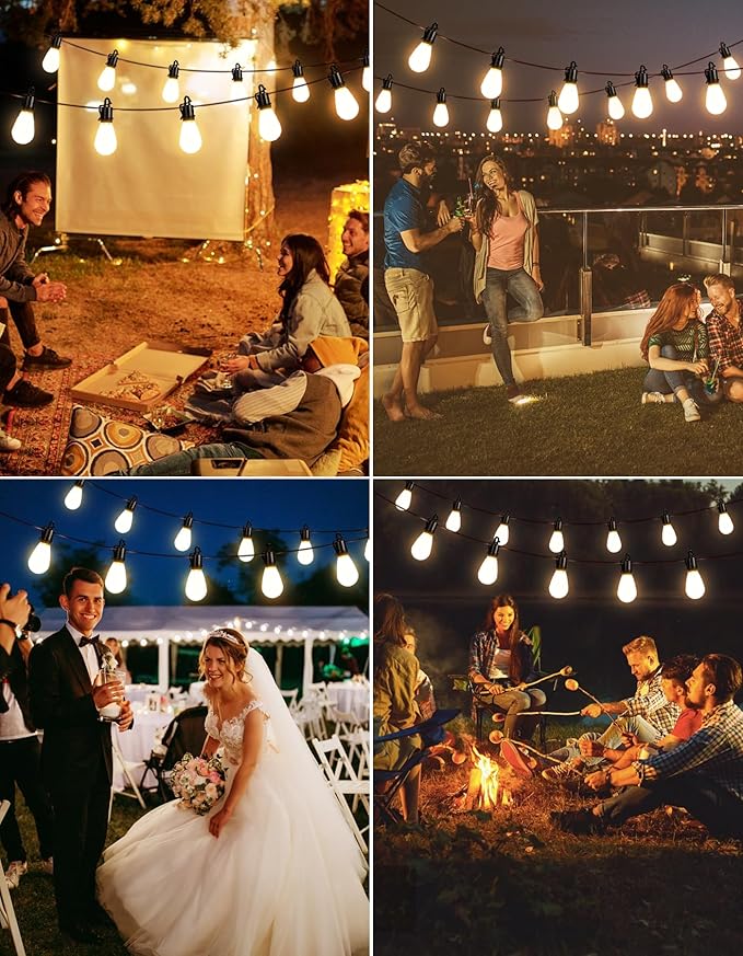 200FT Outdoor String Lights with 104 Shatterproof S14 Vintage Edison Bulbs E12 Sockets,2700K Dimmable Outdoor Lights,IP55 Waterproof LED String Lights for Outside, Patio, Garden, Backyard,Bistro