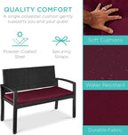 Best Choice Products Outdoor Bench 2-Person Wicker Garden Patio Benches Seating Furniture for Backyard, Porch w/Seat Cushion, 700lb Capacity - Deep Burgundy/Black