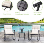 Vongrasig 3 Piece Outdoor Rocking Chair Set, PE Wicker Rattan Small Bistro Set, Front Porch Furniture Rocking Chairs Set of 2, Cushioned Patio Rocker Chair Set with Glass Table (Beige)