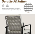 3 Piece Patio Rocking Chairs Set of 2, Outdoor Rocking Chair Bistro Set with Tempered Glass Coffee Table and Thick Lumbar Pillow Set, Front Porch Chairs for Garden, Backyard (Gray Rattan)