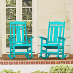 LUE BONA Outdoor Rocking Chairs Set of 2, HDPS Porch Rocker with High Back, Plastic Weather Resistant Rocking Chairs for Outdoor Indoor, Garden, Backyard, 350lb,Aruba Blue