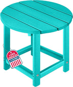 LZRS Round Adirondack Patio Side Table End Table, Outdoor Side Tables for Patio, Backyard,Pool, Indoor Companion, Easy Maintenance & Weather Resistant(Turquoise)