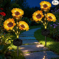 Upgraded Solar Sunflower Lights, 2 Pack Solar Garden Lights with Bigger Round Panel, 40-Hour Runtime for Indoor & Outdoor Decor, Waterproof for Patio Yard Garden