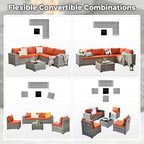 ovios 6 Pieces Patio Furniture Set, Outdoor Wicker Sectional Sofa with Glass Table Comfy Cushions, Modern Modular Deep Seat Couch Rattan Conversation Set, Orange Red