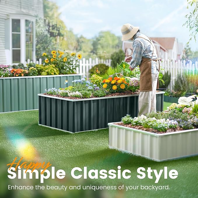 KING BIRD 101" x 36" x 24" Galvanized Raised Garden Bed 2 Installation Methods for DIY Outdoor Heightened Steel Metal Planter Kit Box for Deep-Rooted Vegetables, Flowers, Large Raised Bed Kit(Green)