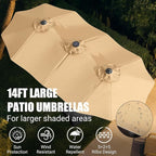 LEVELEVE 14FT Double-Sided Patio Umbrella with Base Included, Large Outdoor Rectangular Market Umbrella for Backyard, Poolside, Lawn & Garden, Khaki
