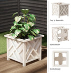 Lattice Design Outdoor Planter Box - 14.75” Square 13” Tall White Plant Pot - Decorative Plant Pots for Front Porch Decor - Flower Pots Outdoor Planters for Porch Patio or Garden Decor by Pure Garden