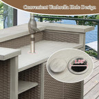 Domi Patio Bar Table, Outdoor Aluminum PE Wicker Bar Cart with Cabinet, All Weather Use Storage Patio Cabinet for Patio Kitchen or Bar Cart, Wood Grain