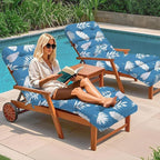 Outdoor Chaise Lounge Chair Cushion 75.1 x 22.8 x 4.7 Inches 100% Waterproof Replacement Cotton Patio Pool Lounge Chair Cushion for Outdoor Furniture with Ties, Blue Leaf