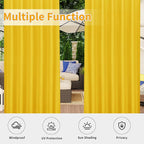 Easy-Going Outdoor Patio Curtains Detachable Tab Top Windproof Weatherproof Curtain for Cabana, Porch, Pergola and Gazebo, Tab Bottom Drape, 2 Panels, 110W x 84L inch, Yellow