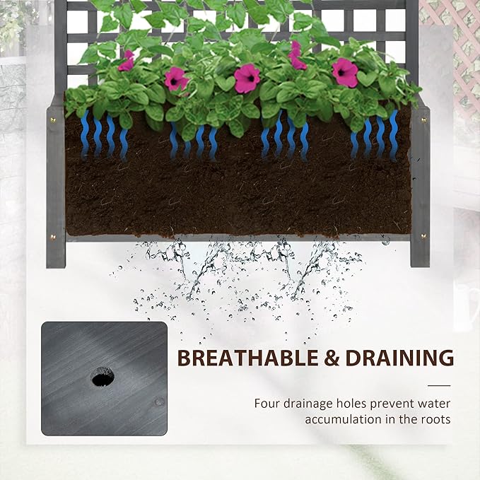 Outsunny Wood Planter with Trellis, Raised Garden Bed for Climbing Plants w/Drainage Holes and Roof, 35.5" x 17.75" x 72", Pack of 2, Dark Gray