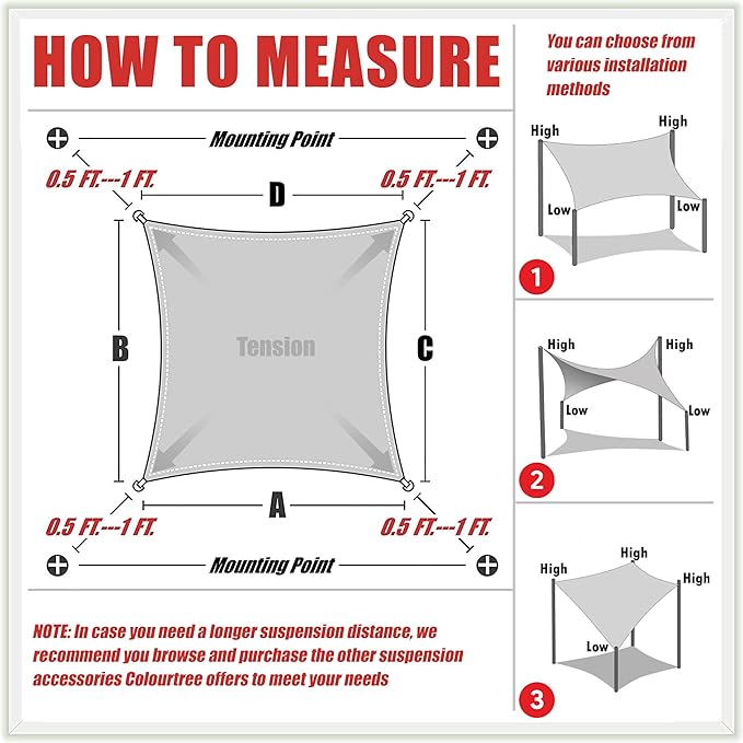 ColourTree TAPR1616 Custom Size 12' x 13' Red Sun Shade Sail Canopy UV Block UPF50 Rectangle - Commercial Standard Heavy Duty - 190 GSM - 3 Years Warranty