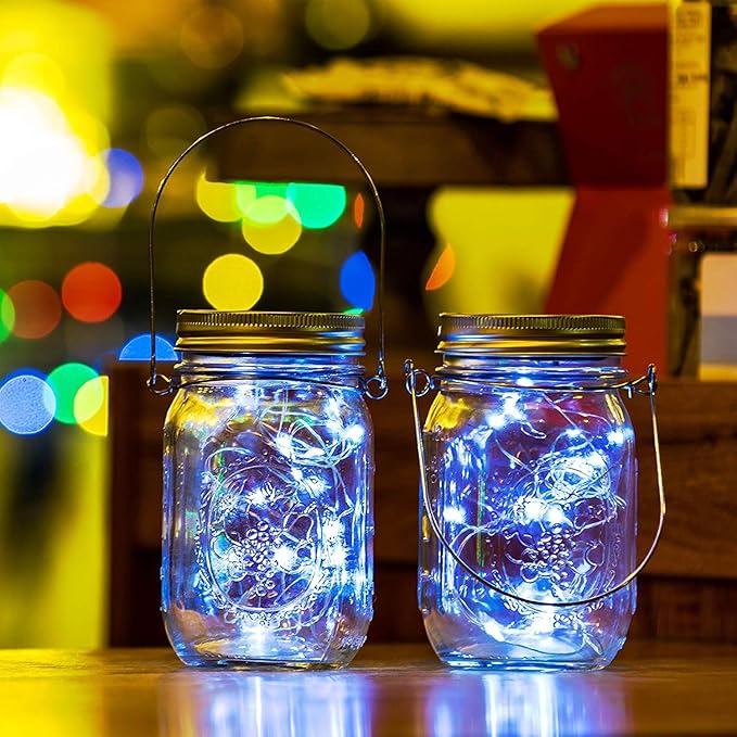 Solar Mason Jar Lid String Lights, 6 Pack, 30 LED Cool White