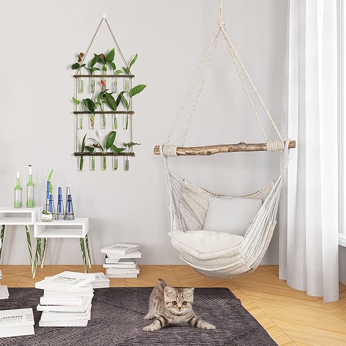 Terrarium Wall Hanging Propagation Station, 3-Tier Wood Frame, Glass Tubes