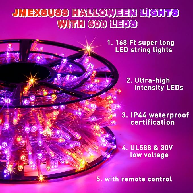 String Lights, 600 LED Orange and Purple Halloween Lights, 8 Modes