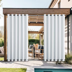 NICETOWN 2 Panels Patio Curtains Outdoor Waterproof W84 x L108, Rustproof Top & Bottom Grommet Room Darkening Weighted Windproof Outdoor Privacy Thermal Insulated Blinds for Pool, Greyish White