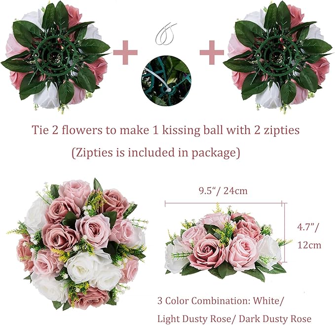 Artificial Flowers, Dusty Rose Silk Rose Balls, 9.5-Inch Centerpiece Decor