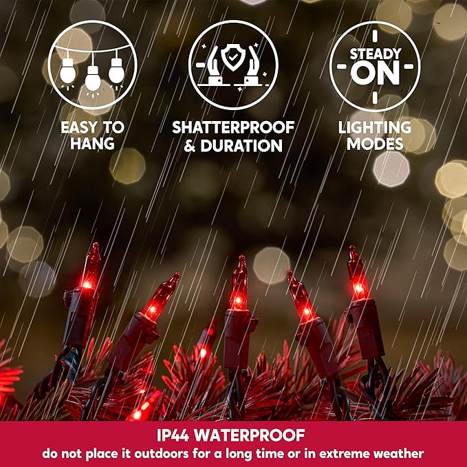 Indoor String Lights, 42.8 FT Red Incandescent Set with 200 T5 Bulbs