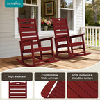 SERWALL Outdoor Rocking Chair Set of 2, Oversized Rocking Chair with Footboard for Adults, HDPE All Weather Resistant Rocking Chairs for Patio, 350lbs Weight Capacity,Red